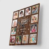 ダークウッド素朴12フォトコラージュファミリータイム スクエア壁時計 (傾斜)