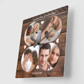 ダークウッド4フォトコラージュ結婚の記念日 スクエア壁時計 (傾斜)