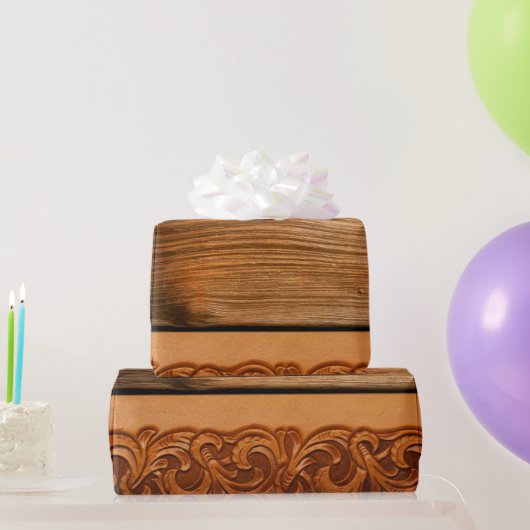 ダークウッド トゥールドレザー ウエスタン ナチュラル スタイル ラッピングペーパー (パーティーギフト)