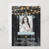 ダークウッド&ライトフォト素朴卒業式パーティー 招待状 (正面)