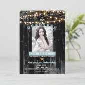 ダークウッド&ライトフォト素朴卒業式パーティー 招待状 (スタンド正面)