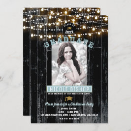 ダークウッド&ライトフォト素朴卒業式パーティー 招待状