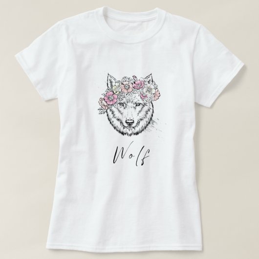 ダークウルフヴィンテージピンクイエローフラワーフローラ Tシャツ (デザイン正面)