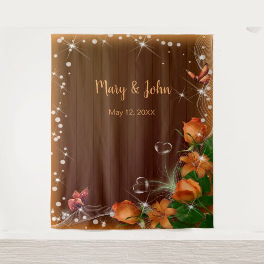 ダークウ素朴ィードオレンジフローラ結婚の背景 タペストリー (正面)