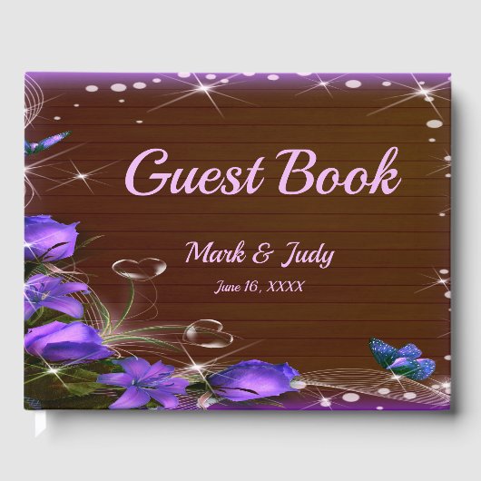 ダークウ素朴ィードパープルフローラバタフライ結婚ズ ゲストブック (正面)