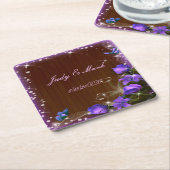ダークウ素朴ィードパープルフローラバタフライ結婚ズ スクエアペーパーコースター (アングル)