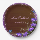 ダークウ素朴ィードパープルフローラバタフライ結婚ズ ペーパープレート (正面)