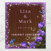 ダークウ素朴ィードパープルフローラバタフライ結婚ズ ワインラベル (シングルラベル)