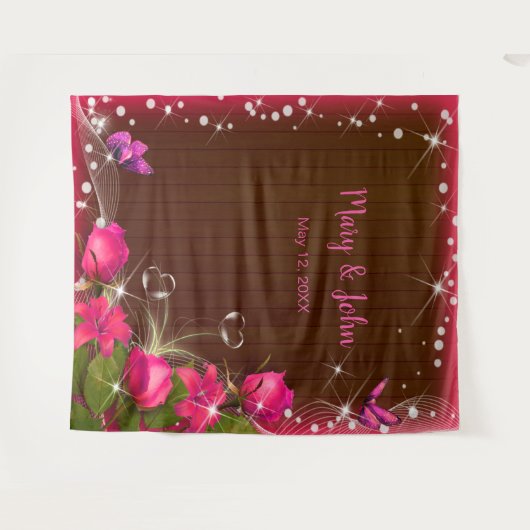 ダークウ素朴ィードピンクフローラ結婚の背景 タペストリー (正面(横))