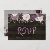 ダークウ素朴ッドの埃っぽい紫色のバラフローラ 出欠カード (正面/裏面)