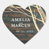 ダークウ素朴ッド冬の木の白いスクリプ結婚ト ハートシール (正面)