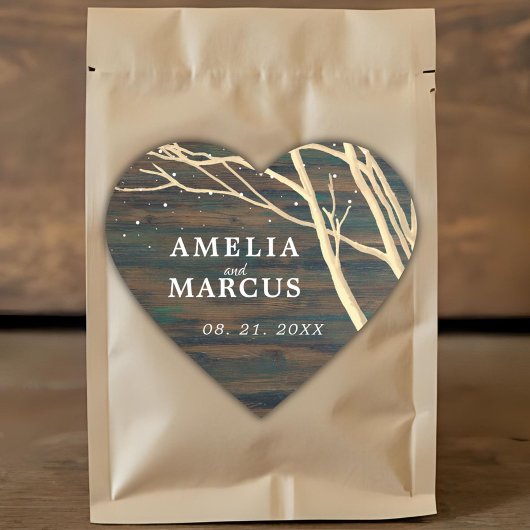 ダークウ素朴ッド冬の木の白いスクリプ結婚ト ハートシール