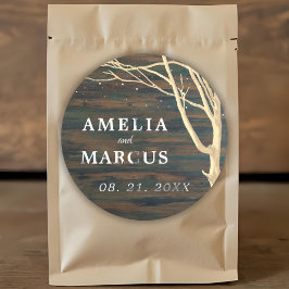 ダークウ素朴ッド冬の木の白いスクリプ結婚ト ラウンドシール