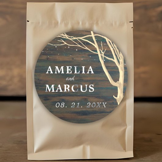 ダークウ素朴ッド冬の木の白いスクリプ結婚ト ラウンドシール