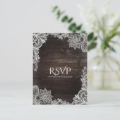 ダークウ素朴ッド&レースエレガントウェディングRSVP インビテーションポストカード (スタンド正面)