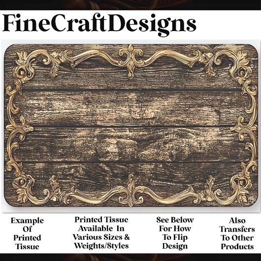 ダークエイジングウッド、金ゴールド縁どバロックAN6デコパージュ 薄葉紙