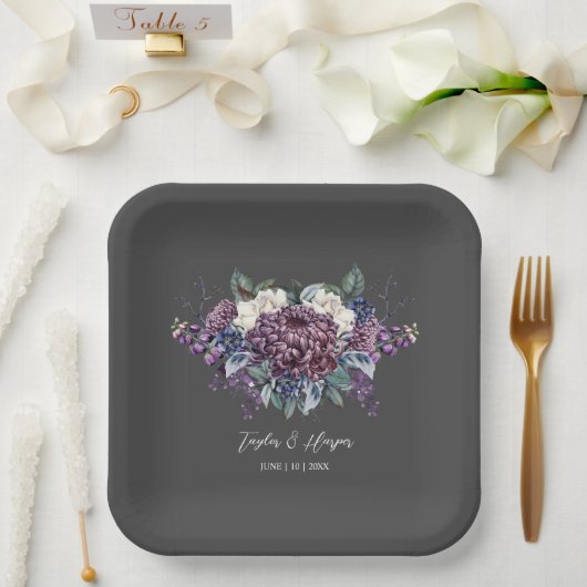 ダークエスティ結婚ゴシックの花束 ペーパープレート (ウェディング)