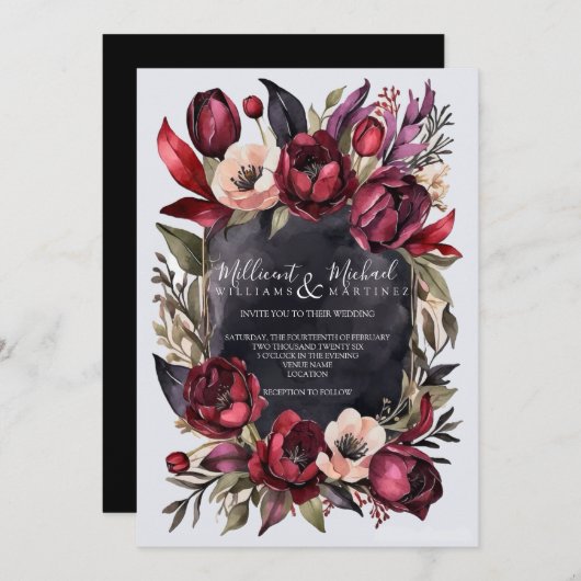 ダークエステティックフローラ – 赤と黒結婚の 招待状 (正面/裏面)