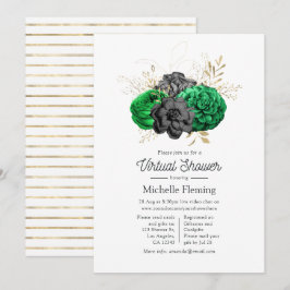 ダークエメラルドと金ゴールドフローラバーチャルブライダルシャワー 招待状