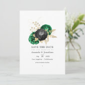 ダークエメラルドと金ゴールドフローラ結婚式の日付を保存 セーブザデート (スタンド正面)
