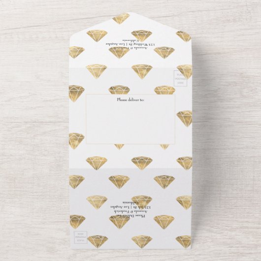 ダークエメラルドと金ゴールド結婚フローラが一体となって オールインワン招待状 (外側)