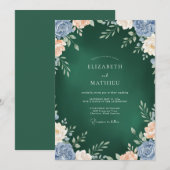 ダークエメラルドの芍薬の結婚式 招待状 (正面/裏面)