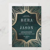 ダークエメラルドグリーンとフェイク金ゴールドアールヌーボー 招待状 (正面)