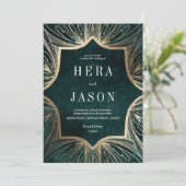 ダークエメラルドグリーンとフェイク金ゴールドアールヌーボー 招待状 (スタンド正面)