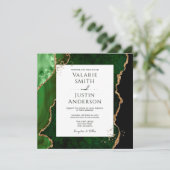 ダークエメラルドグリーンと金ゴールドアゲート結婚ストーン 招待状 (スタンド正面)