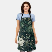ダークエメラルドグリーンフローラ エプロン (着用した状態)