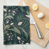 ダークエメラルドグリーンフローラ キッチンタオル (四つ折り)