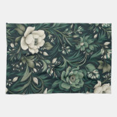 ダークエメラルドグリーンフローラ キッチンタオル (横)