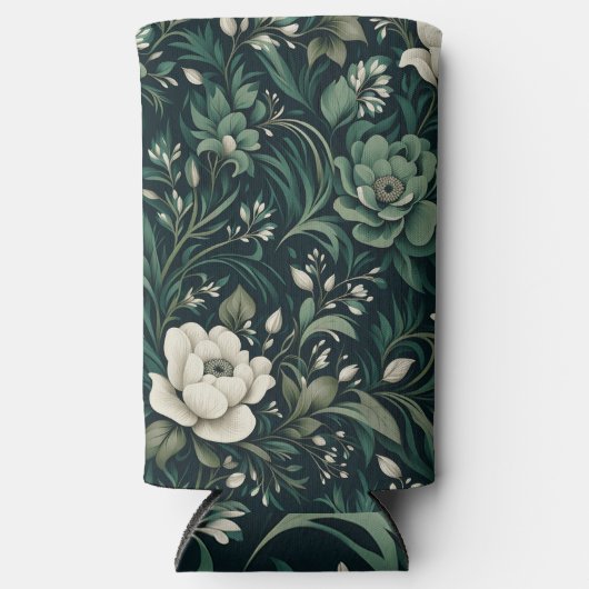 ダークエメラルドグリーンフローラ スリム缶クーラー (正面)