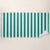 ダークエメラルドグリーンブルーストライプカラー夏 ビーチタオル (正面)