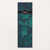 ダークエメラルドグリーン葉アイビーズ水滴モノグラム ヨガマット (正面)