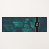 ダークエメラルドグリーン葉アイビーズ水滴モノグラム ヨガマット (正面(横))