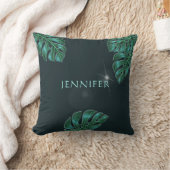 ダークエメラルドモダントロピカルリーフ クッション (ブランケット)