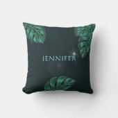 ダークエメラルドモダントロピカルリーフ クッション (正面)