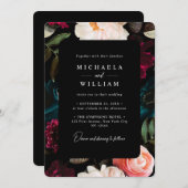 ダークエレガントとムーディモダンフローラ結婚の 招待状 (正面/裏面)