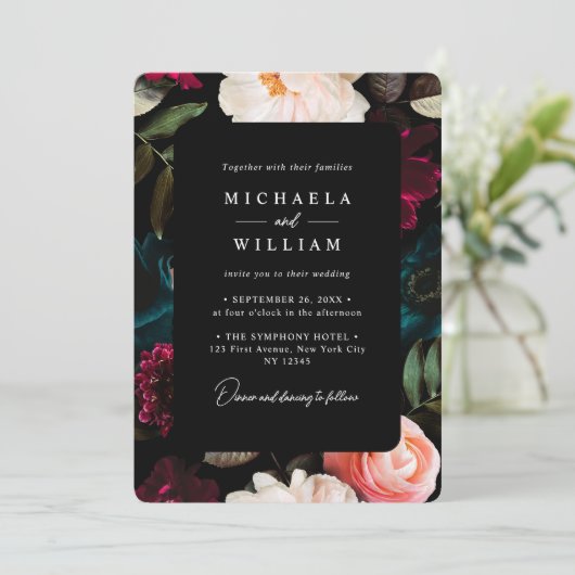 ダークエレガントとムーディモダンフローラ結婚の 招待状 (スタンド正面)