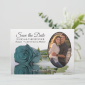 ダークエレガントアクアティール(緑がかった色)バラオーバルフォト結婚ズ セーブザデート (スタンド正面)