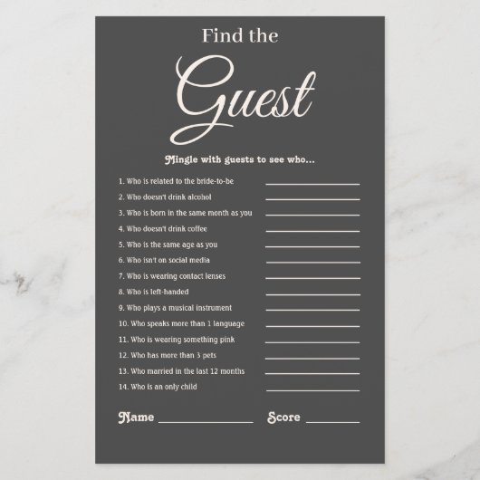 ダークエレガントグモダンレーブライダルシャワーゲーム (裏面)