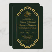 ダークエレガントグリーンと金ゴールドイスラーム結婚ズ 招待状 (正面/裏面)