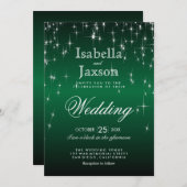 ダークエレガントグリーンスターライト結婚式招待状 招待状 (正面/裏面)
