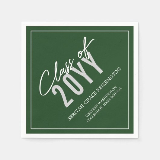 ダークエレガントグリーンタイポグラフィ任意の年の卒業 スタンダードカクテルナプキン (正面)