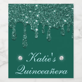 ダークエレガントグリーンドリッピンググリッターキンセアニェラ ワインラベル