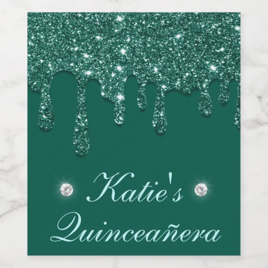 ダークエレガントグリーンドリッピンググリッターキンセアニェラ ワインラベル (シングルラベル)