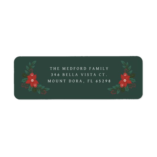 ダークエレガントグリーンフローラクリスマス差出人住所 ラベル (正面)