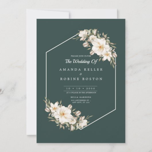 ダークエレガントグリーンフローラ結婚式招待状 招待状 (正面)