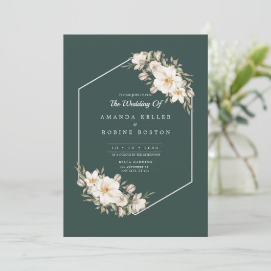 ダークエレガントグリーンフローラ結婚式招待状 招待状 (スタンド正面)